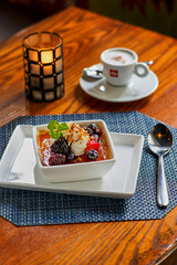 crème brulee topped with fresh fruit