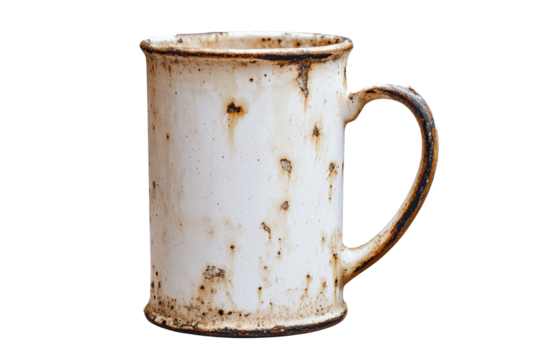 a white and brown mug with a brown handle Cutout and isolated and transparent background image