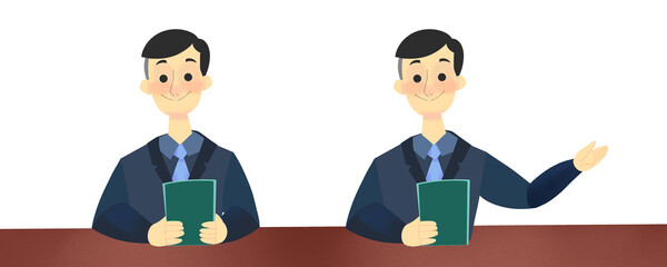 Businessman or TV Host Presenting Behind a Desk Illustration