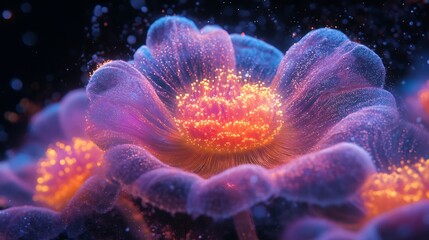 Glowing ethereal flowers with vibrant colors and sparkling dust.