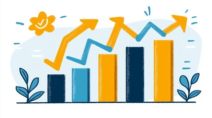 Upward Trending Bar Graph Illustrating Growth, Success, and Progress