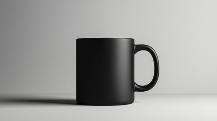 Black Coffee Mug with Minimal Handle Design, Isolated on White Background