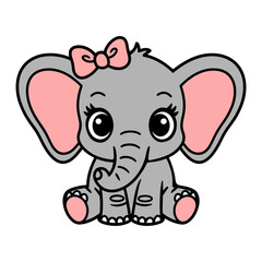 Cute Baby Elephant with Pink Bow
