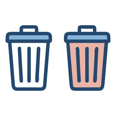 Trash Bin Icon Set with Empty and Full Bin Symbols in Flat and Outline Styles

