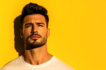 Fototapeta premium Man on colored background, handsome male portrait close up 