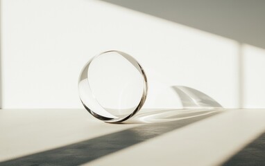 Clear Glass Ring with Light and Shadow on White Surface