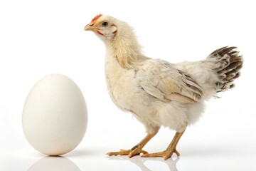 Fototapeta premium Chicken Stands Beside a Fresh White Egg on a Standard Scale in a Bright and Clean Environment Generative AI