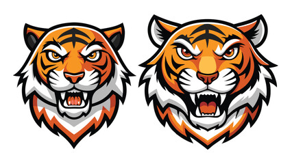 Cartoon Tiger Head Mascot Vector Illustration: Aggressive Roaring Tiger with Stripes, Sports Team Logo Design, Animal Graphic