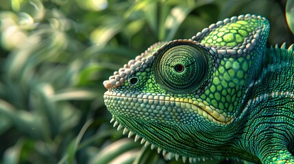 Obraz premium A green lizard with a green face and green body