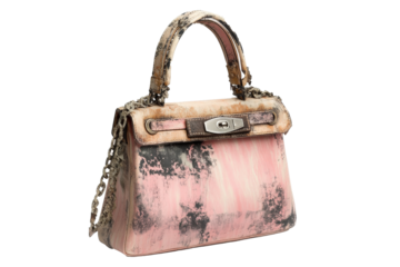 a pink and black handbag with a metal handle Cutout and isolated and transparent background image