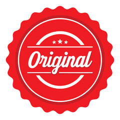 Obraz premium Original Red Badge Vector Graphic: Authentic Seal with Stars, Vintage Style Label for Product Guarantee and Quality Assurance