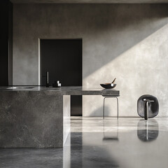 Modern interior design with concrete walls