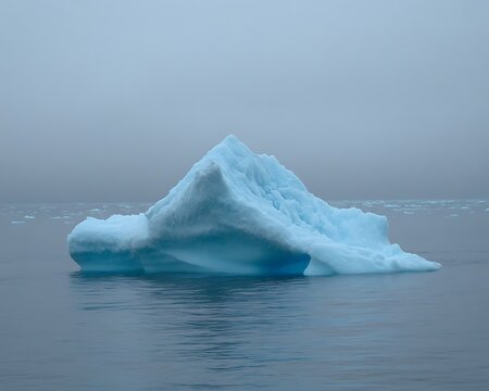 Single iceberg in foggy arctic ocean.
