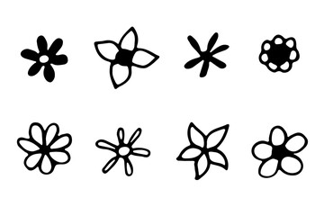 Obraz premium A set of black and white flower outlines with petals. Botanical isolated elements for design