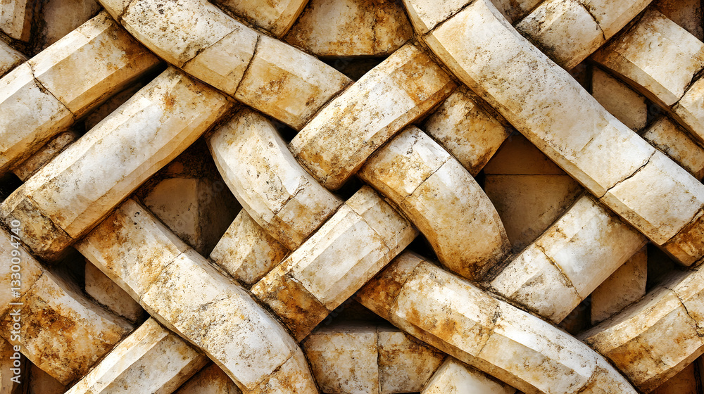 Poster stack of bricks displaying textured surfaces and geometric designs with symbolic structures represen