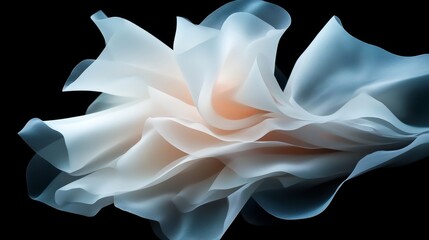 Obraz premium Abstract folds of translucent fabric in light blue and peach tones against a black background