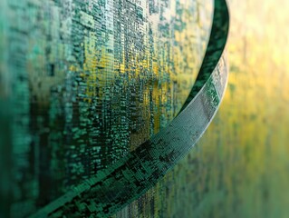 Abstract digital art depicting a curved data stream flowing over a complex circuit board background.