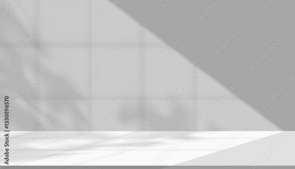 Aufkleber white background,shadow leave,light on wall room for product display,studio background shadow window