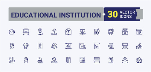 Educational Institution modern icons set. Includes thin line education, study, bus, graduation, school, 5d. School line icons. Outline symbol collection. Minimal solid and line icon pack.