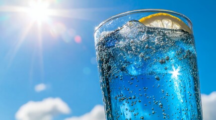 Refreshing Blue Drink with Lemon in Sunlight Summer Beverage Concept