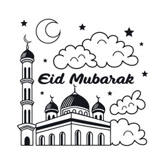 Calligraphic design featuring the words 'Eid Mubarak' in elegant cursive script. Happy Eid Mubarak