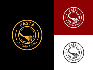 Pasta Italian Restaurant logo design vector template. Circle Spaghetti logo design icon