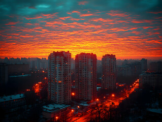 Fototapeta premium City Sunrise, Urban Skyline