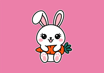 Fototapeta premium Cute Cartoon Bunny with Carrot, Perfect for Kids' Designs