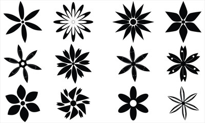 black and white flowers icon set