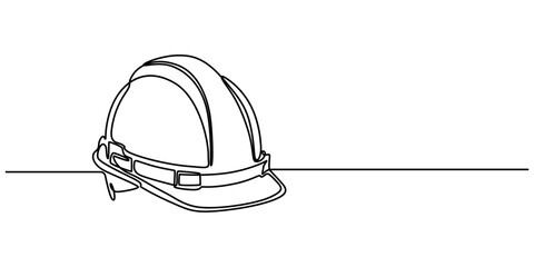 construction hat continuous one line drawing, Continuous one line drawing of labor minimalist concept Banner and logo for labor days. Vector illustration, safety helmet for safety work. Road and build