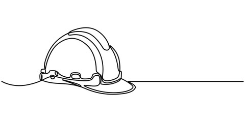 construction hat continuous one line drawing, Continuous one line drawing of labor minimalist concept Banner and logo for labor days. Vector illustration, safety helmet for safety work. Road and build