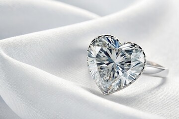 Elegant Heart Shaped Diamond Ring on Soft White Fabric for Special Occasions and Fine Jewelry Display Generative AI