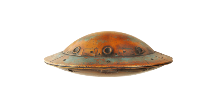 Rustic Vintage Ufo Model . Retro Sci-Fi Spaceship Design Isolated On Transparent Background