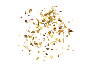  Chopped dry basil flying, isolated on white
