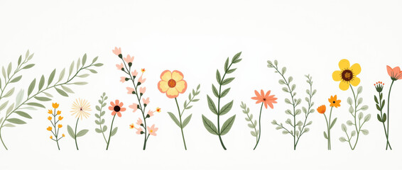 Obraz premium A set of colorful, hand-drawn flowers, placed separately on a white background.