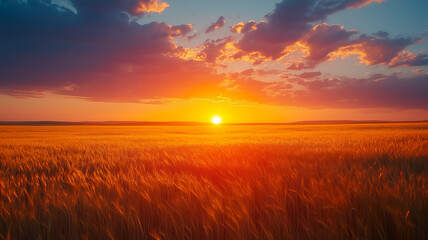 A Beautiful Landscape Image Of Golden Wheat Field At Sunset With Vibrant Colors