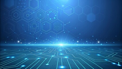 Futuristic Circuit Board in Blue, Illuminated Microchip with High-Tech Digital Patterns