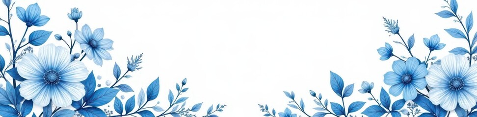 Delicate blue floral toile, vintage French design, intricate details on white , subtle pattern, vintage floral