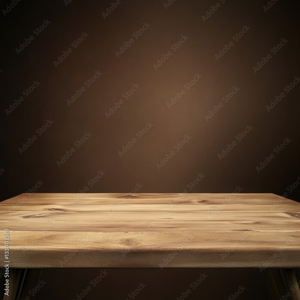 Aufkleber empty, beautiful wooden tabletop counter on a dark brown background with copy space, for a product d
