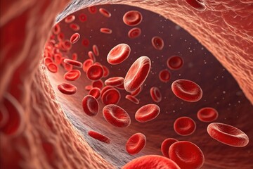 Fototapeta premium Red Blood Cells Illustrating the Condition of Anemia Under Standard Scale Representation in the Bloodstream Generative AI