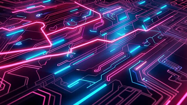 Leuchtende digitale Netzwerke mit Schaltkreisen in Neonfarben