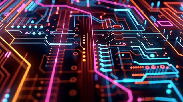 Futuristische Schaltkreis-Strukturen in leuchtenden Farben