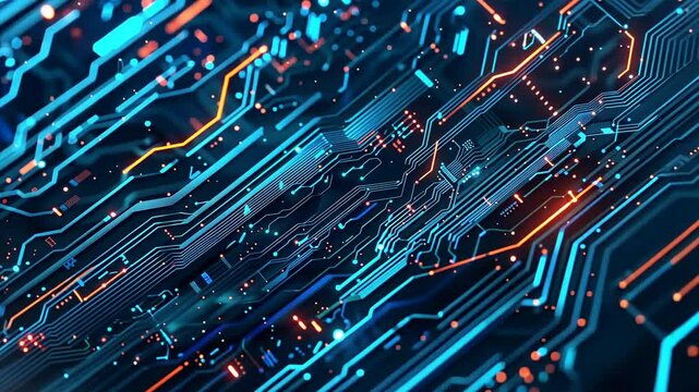 Futuristische Mikrochip-Technologie mit leuchtenden Datenstr&ouml;men
