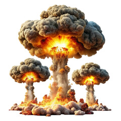 Triple Nuclear Explosion Mushroom Clouds Atomic Blast Fireball Devastation Destruction