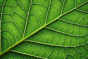Obraz premium Detailed Structure of a Macro Shot Showing the Intricate Veins and Patterns of a Green Tree Leaf Generative AI