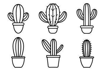 Fototapeta premium cactus set line art silhouette vector illustration