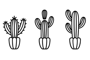 cactus set line art silhouette vector illustration