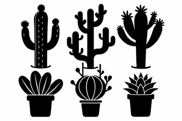cactus set line art silhouette vector illustration