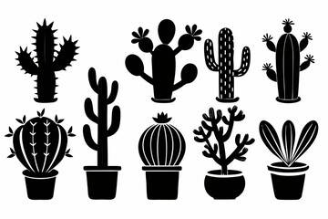 cactus set line art silhouette vector illustration