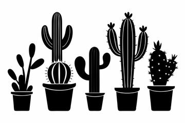 cactus set line art silhouette vector illustration